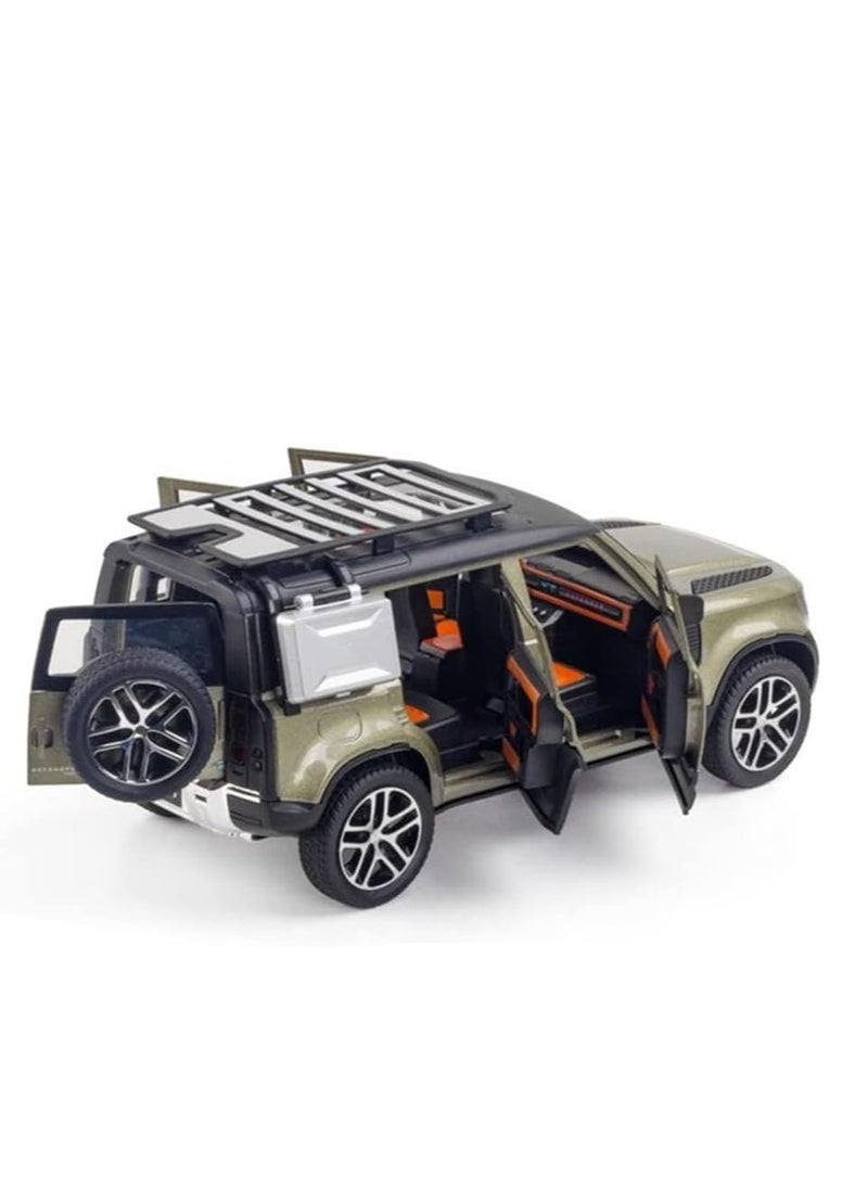 1:24 Scale Land Rover Defender Toy Cars, Diecast Model Luxury Metal Car Collection, Zinc Alloy Pull Back with Front and Back Lights and Sound, Open Doors