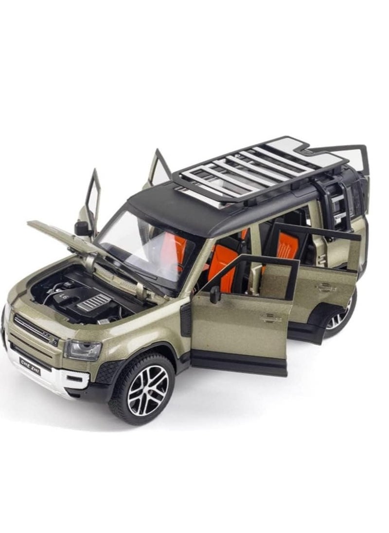 1:24 Scale Land Rover Defender Toy Cars, Diecast Model Luxury Metal Car Collection, Zinc Alloy Pull Back with Front and Back Lights and Sound, Open Doors