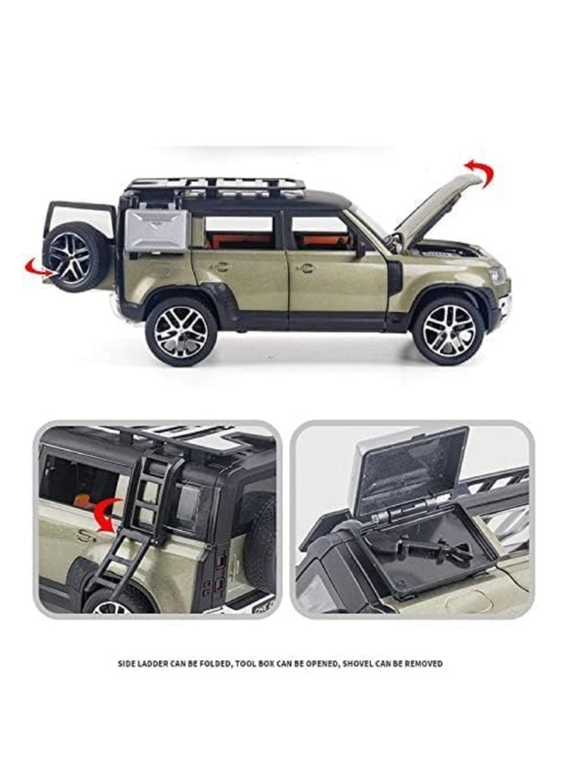 1:24 Scale Land Rover Defender Toy Cars, Diecast Model Luxury Metal Car Collection, Zinc Alloy Pull Back with Front and Back Lights and Sound, Open Doors