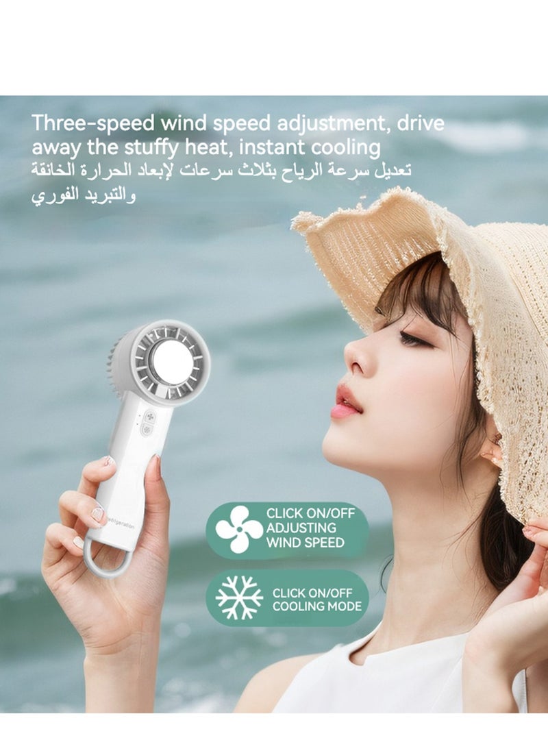 Portable Handheld Ice Cooling Fan, USB Mini Outdoor Cooling Fan, Desktop Small Rechargeable Model Fan, Strong Wind Speed Cooling for Travel/Outdoor/Home/Office - White