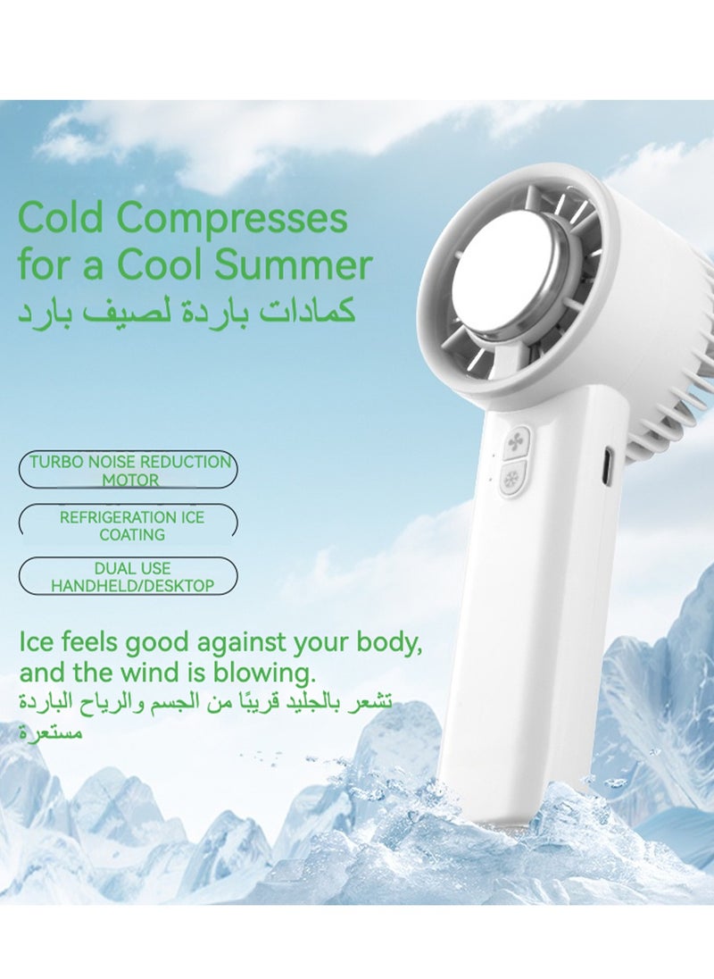 Portable Handheld Ice Cooling Fan, USB Mini Outdoor Cooling Fan, Desktop Small Rechargeable Model Fan, Strong Wind Speed Cooling for Travel/Outdoor/Home/Office - White