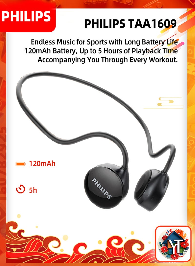 Taa1609 Bone Conduction Bluetooth Earphones, 5-Hour Playback, Sweat Resistant Design Black