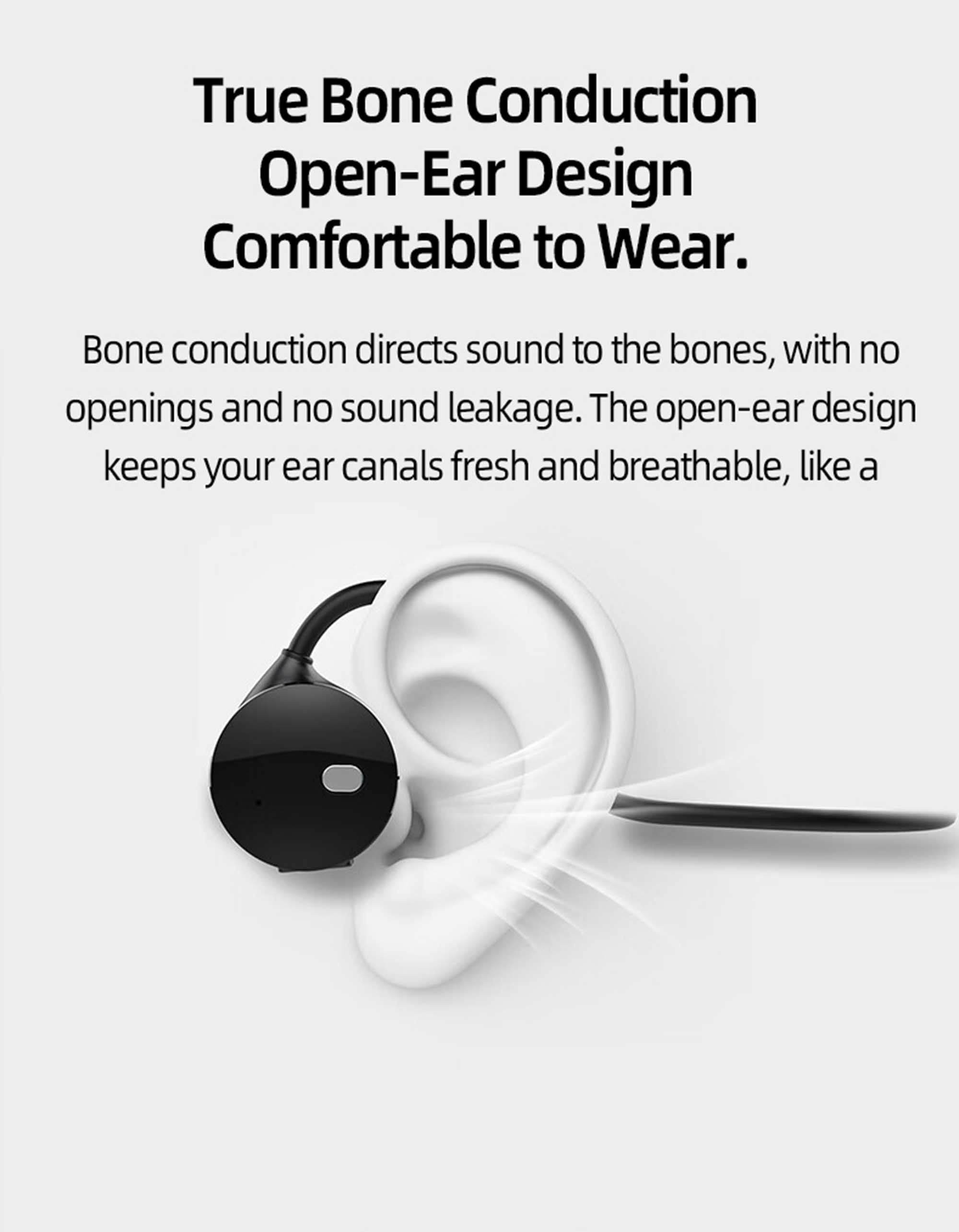 Taa1609 Bone Conduction Bluetooth Earphones, 5-Hour Playback, Sweat Resistant Design Black