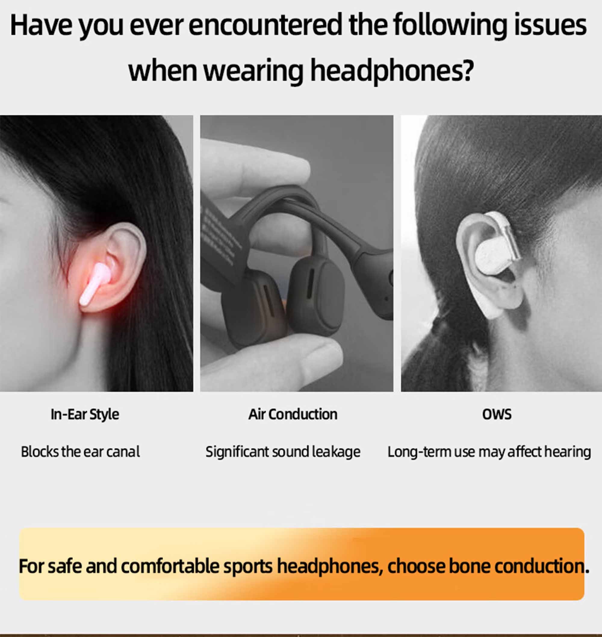 Taa1609 Bone Conduction Bluetooth Earphones, 5-Hour Playback, Sweat Resistant Design Black