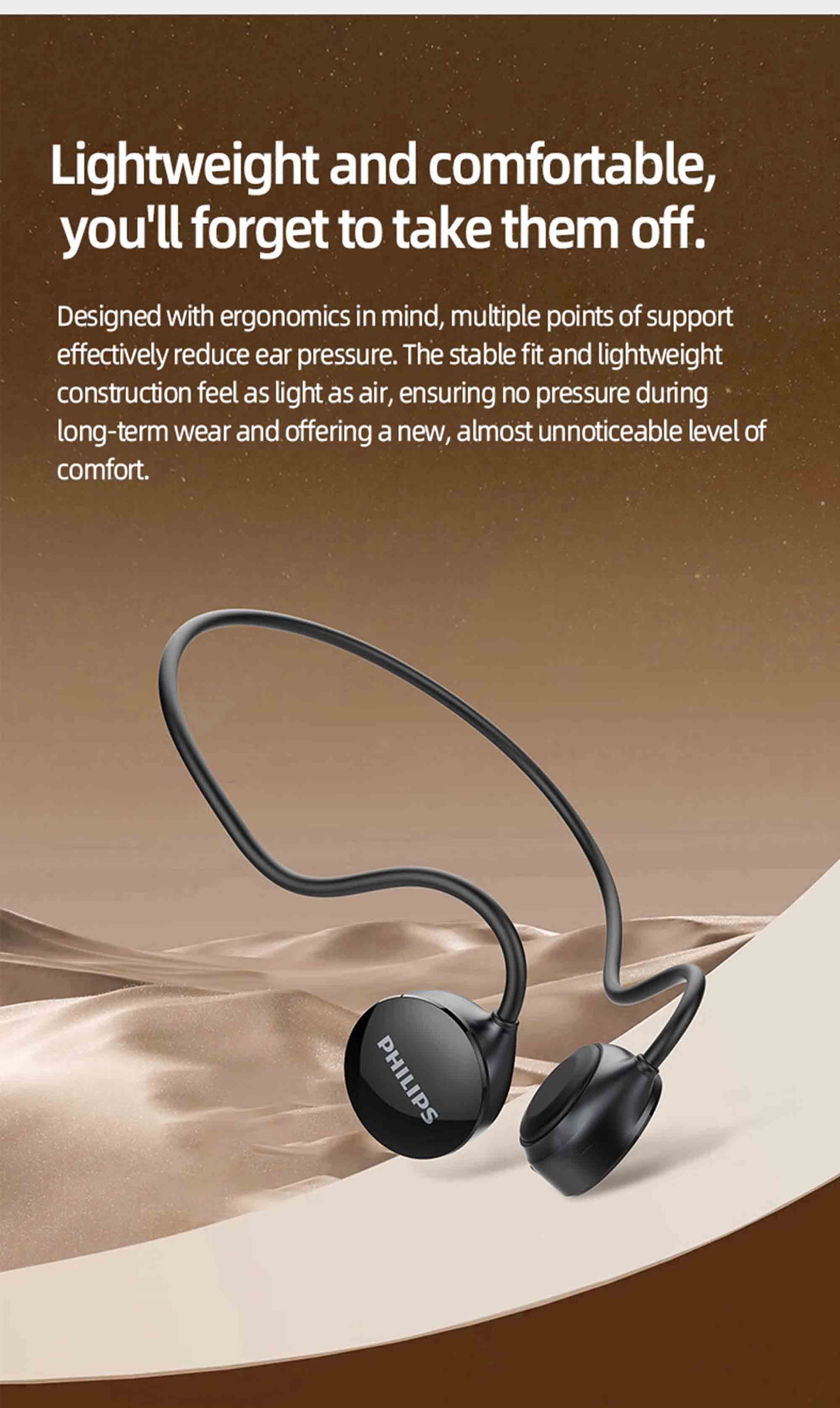 Taa1609 Bone Conduction Bluetooth Earphones, 5-Hour Playback, Sweat Resistant Design Black