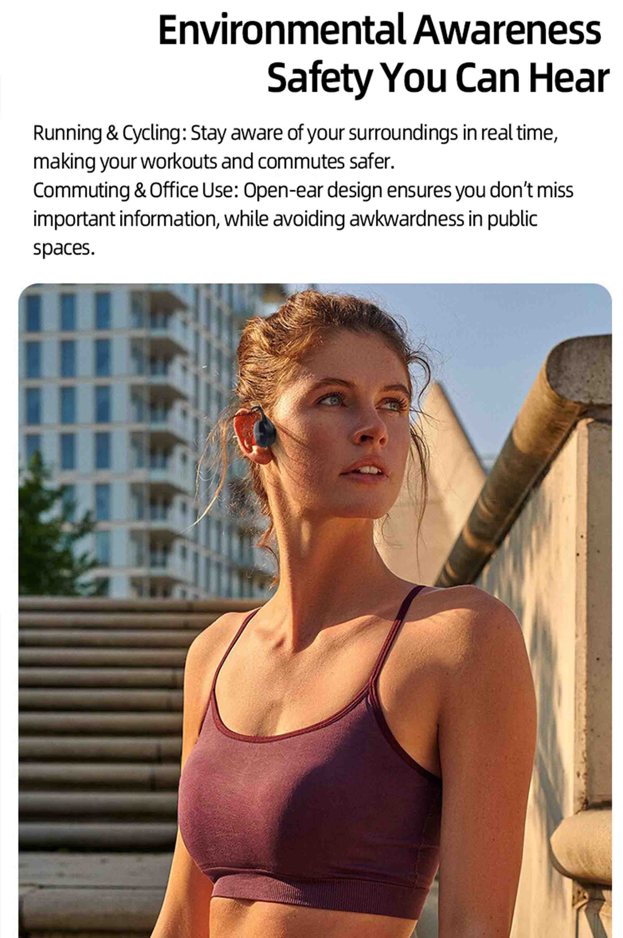 Taa1609 Bone Conduction Bluetooth Earphones, 5-Hour Playback, Sweat Resistant Design Black