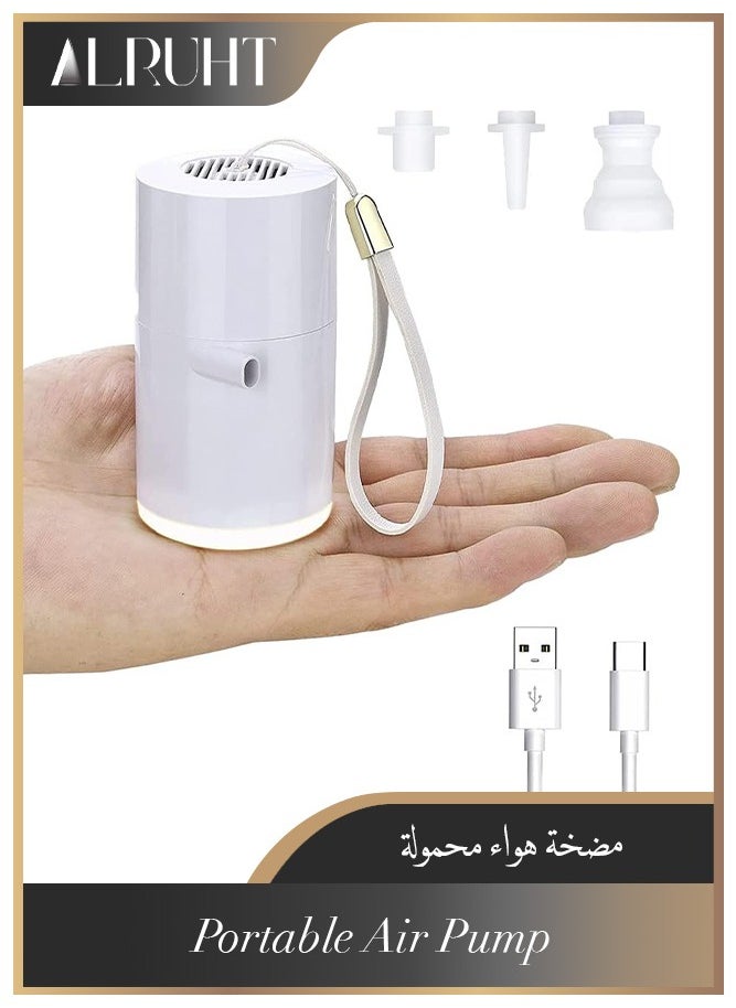 Mini Portable Air Pump, Mini Electric Air Pump for Inflatables 1400mAh Battery USB Rechargeable Air Pump with 410LM LED Light, Quick Inflate for Camping Battery Pool Float Pump