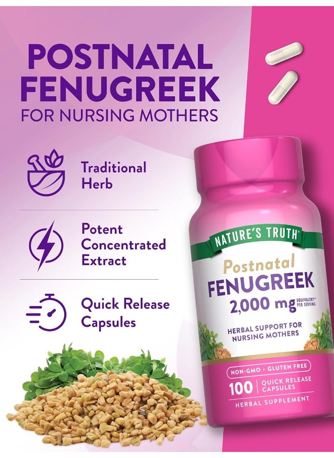 Nature's Truth Fenugreek Seed Capsules 610 Mg | 100 Powder Capsules | Non-Gmo, Gluten Free