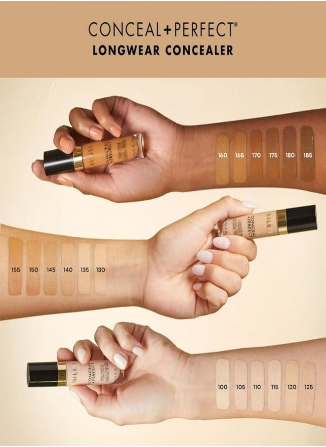 Milani Conceal + Perfect Longwear Concealer in 160 Warm Tan– Full Coverage, Lightweight Formula, 16-Hour Wear, Hydrating and Crease-Proof for Flawless Skin, 0.17 fl oz