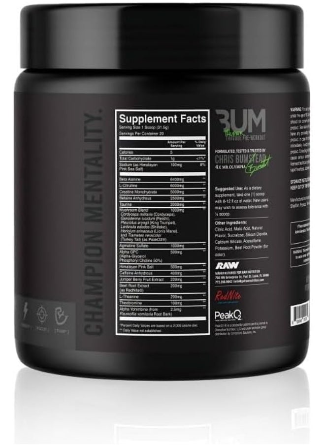 RAW Bum Thuper Thavage Pre-Workout Citrus Grapefruit 628g - Pre-Workout Supplement for Energy and Performance