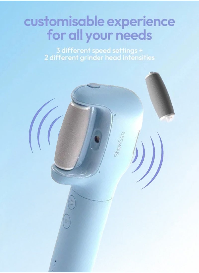 Electric Foot  File Pedicure Tools Remover, Recharble Type-C, Three-Speed Level, Electric Rotating Scub 360 Degree, Replaceable Sand Heads, 6ml Water Tank and IPX7 Waterproof Function for Remove Calluses, Dead, Hard Cracked Dry Skin B5-B  - Blue