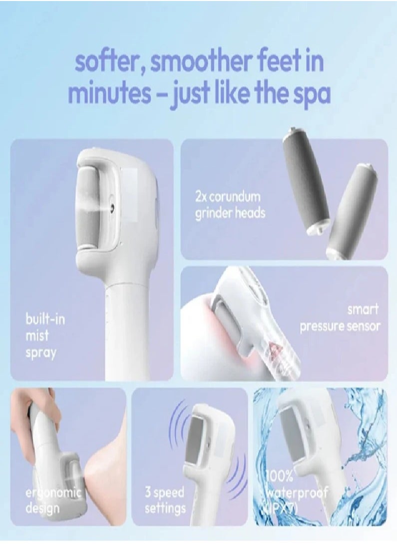 Electric Foot  File Pedicure Tools Remover, Recharble Type-C, Three-Speed Level, Electric Rotating Scub 360 Degree, Replaceable Sand Heads, 6ml Water Tank and IPX7 Waterproof Function for Remove Calluses, Dead, Hard Cracked Dry Skin B5-B  - Blue
