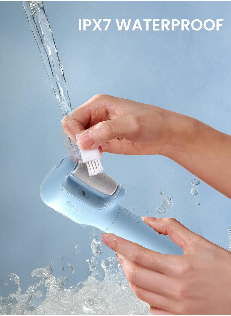 Electric Foot  File Pedicure Tools Remover, Recharble Type-C, Three-Speed Level, Electric Rotating Scub 360 Degree, Replaceable Sand Heads, 6ml Water Tank and IPX7 Waterproof Function for Remove Calluses, Dead, Hard Cracked Dry Skin B5-B  - Blue