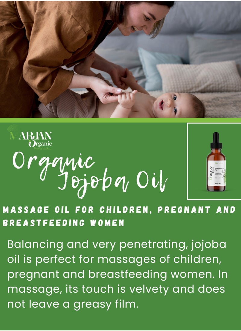 Jojoba Oil 30ml - Certified Organic - 100% Pure Cold Pressed Unrefined - For Hair Growth, Dandruff, Beard, Face, Body, Dry Skin, Nails - Deeply Moisturizing - For Men & Women