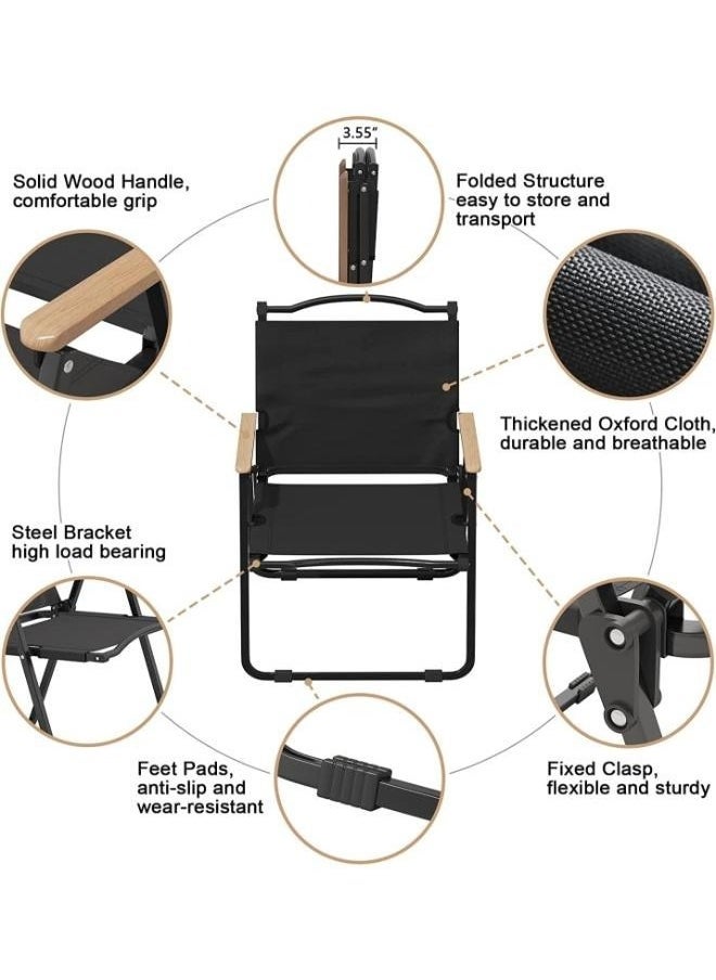 Luxury Camping Folding Chair – Sturdy, Comfortable, and Portable Outdoor Chair with Solid Wood Armrest, Thickened Steel Frame, and 250lbs Load Capacity – Ideal for Camping, Picnic, and Outdoor Adventures