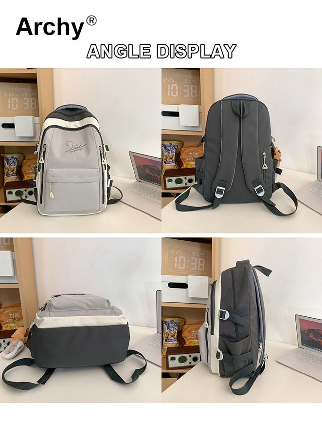 Solid Color Squirrel Print Campus Backpack For Girls and Boys with Pendant Back To School Supplies Kawaii Backpack with Cute Accessory 16.9 Inch Bookbags Lightweight Casual Travel Daypacks for Teens