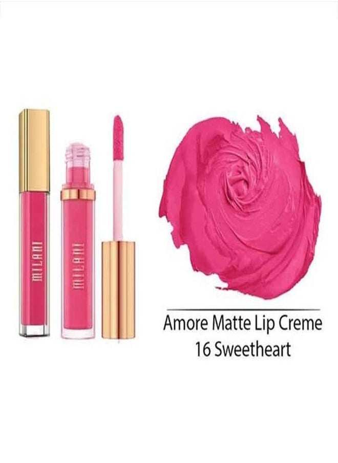 Milani Amore Matte Lip Crème, Shade 16 Sweetheart , 6g - Long-Lasting, Full Coverage Matte Liquid Lipstick