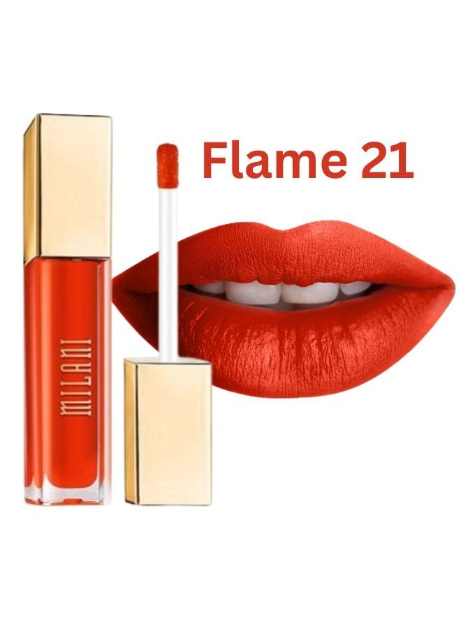 Milani Amore Matte Lip Crème, Shade Flame 21, 6g - Long-Lasting, Full Coverage Matte Liquid Lipstick