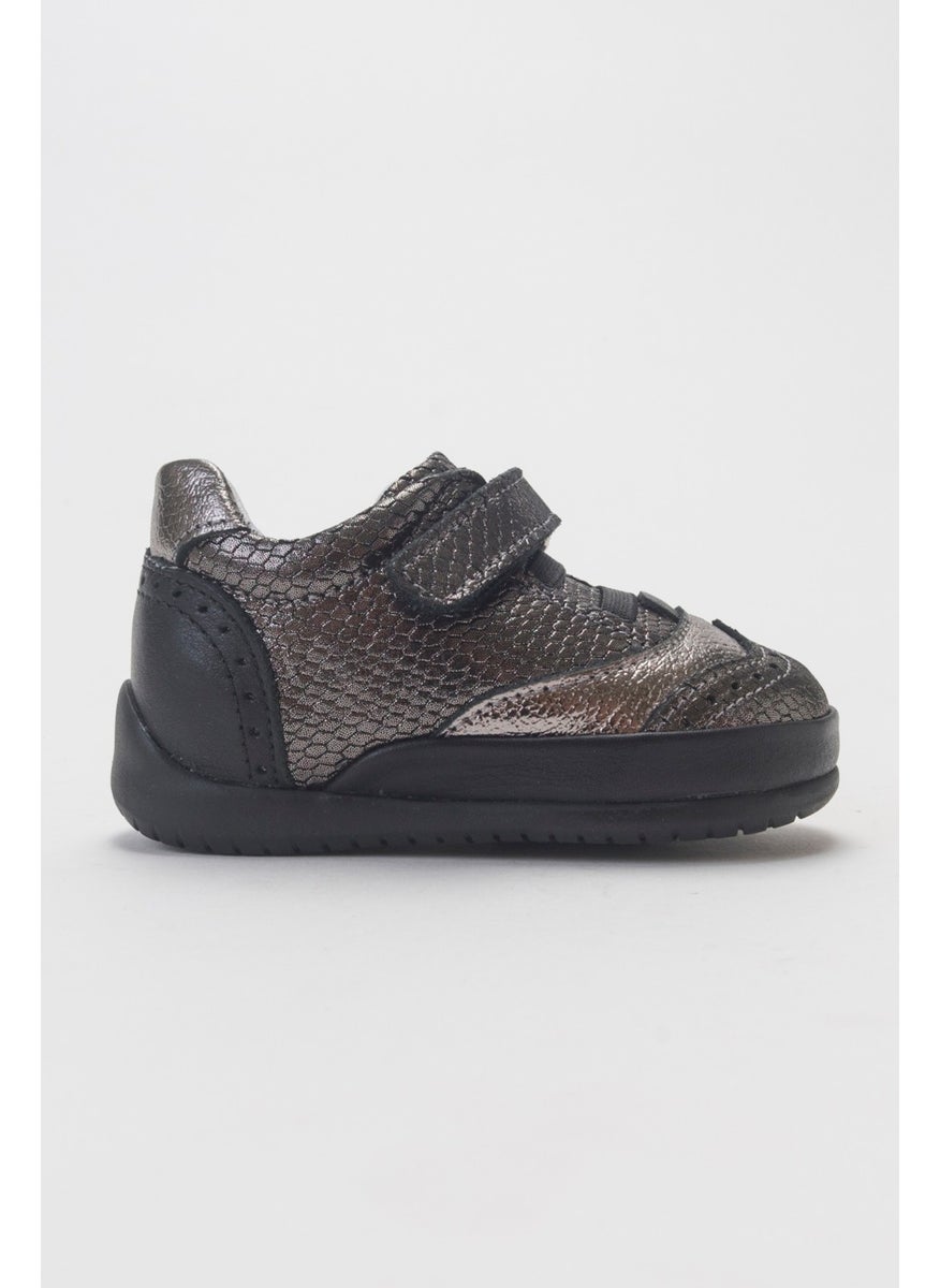 Girl Black Genuine Leather First Step Casual Shoes
