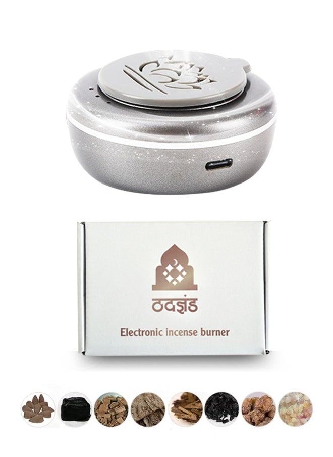 Electric Mini Incense Burner Portable USB Rechargeable Aroma Diffuser Silver