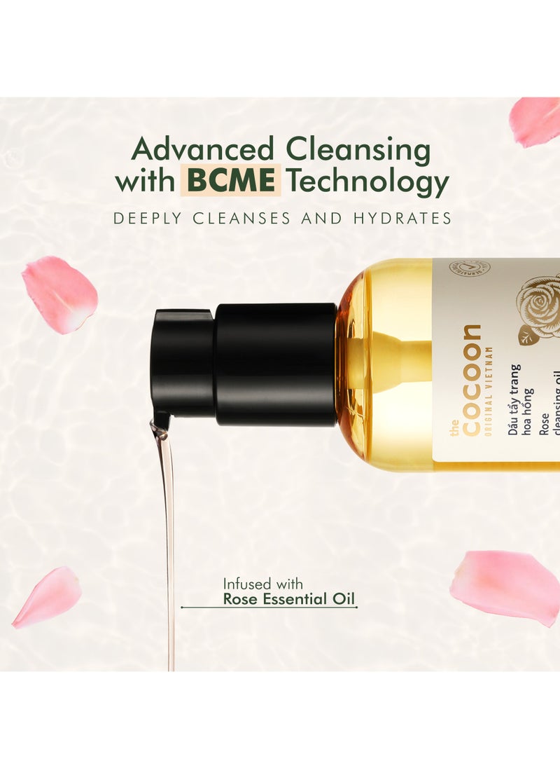 The Cocoon Original Vietnam Rose Cleansing Oil 140ml | Deep Makeup Removal, Hydrating & Anti-Oxidant | For Dry, Normal & Combination Skin | BCME Technology, Non-Greasy, Paraben-Free, No Mineral Oil, with Vitamin E & Damask Rose
