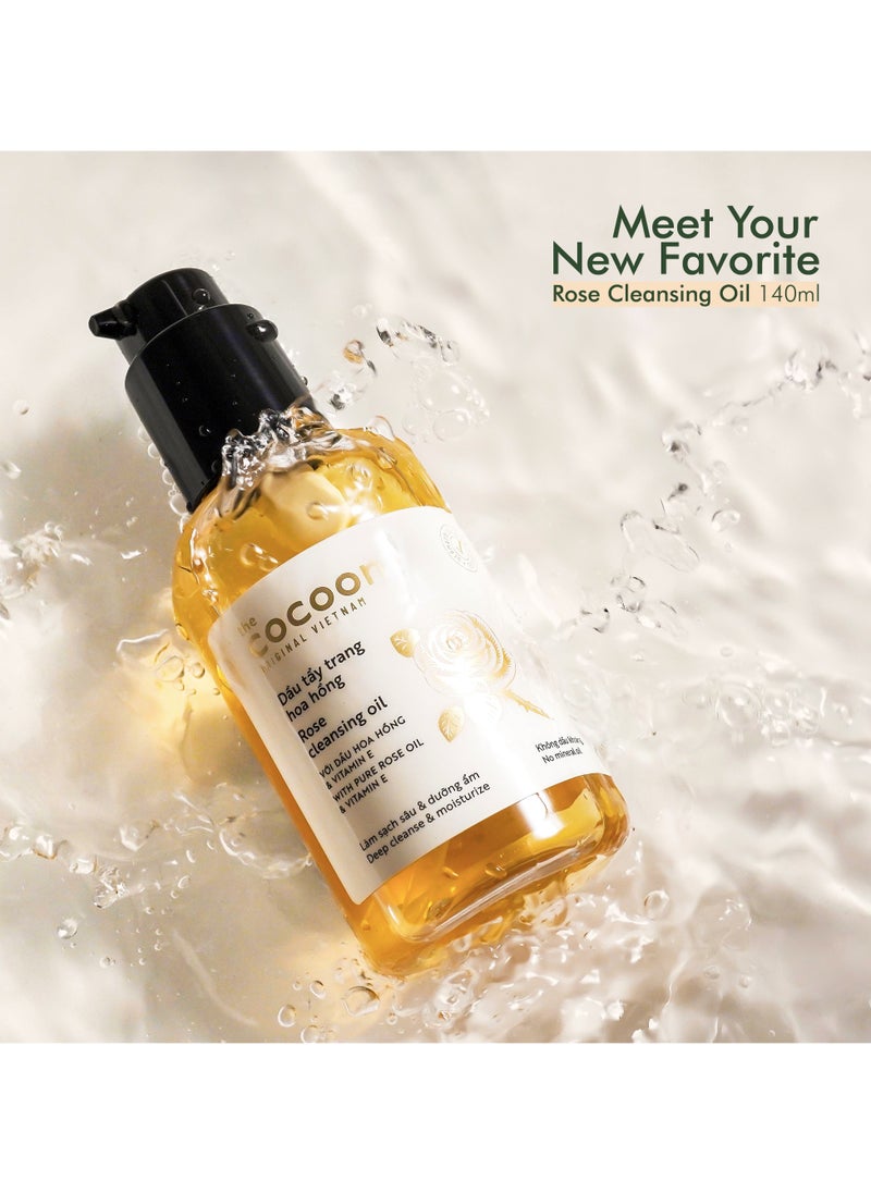 The Cocoon Original Vietnam Rose Cleansing Oil 140ml | Deep Makeup Removal, Hydrating & Anti-Oxidant | For Dry, Normal & Combination Skin | BCME Technology, Non-Greasy, Paraben-Free, No Mineral Oil, with Vitamin E & Damask Rose