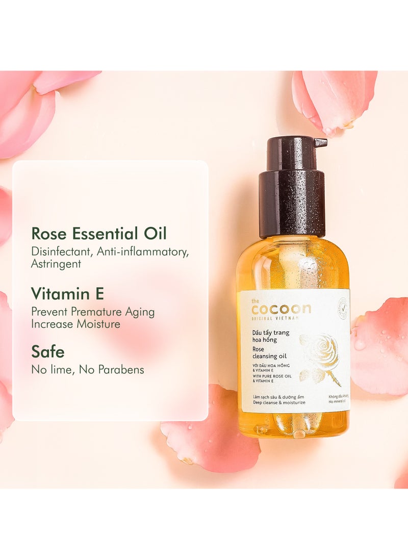 The Cocoon Original Vietnam Rose Cleansing Oil 140ml | Deep Makeup Removal, Hydrating & Anti-Oxidant | For Dry, Normal & Combination Skin | BCME Technology, Non-Greasy, Paraben-Free, No Mineral Oil, with Vitamin E & Damask Rose