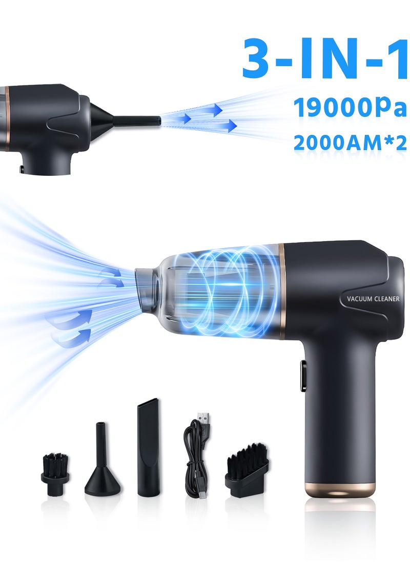 Cordless Car Vacuum Cleaner, Air Duster, Air Blow Powerful Brushless Motor 19000PA Handheld Vacuum With 4000mAh battery and Safety Hammer, Portable Multi-Nozzles for Car, Keyboard, Home, Office, Kitchen
