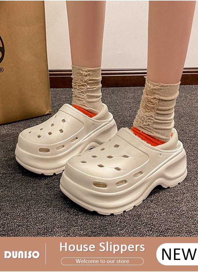 House Slippers for Women,Washable Lined Clogs, Fashion Warm Shoes with Thick Sole, Comfortable Home Fuzzy Slippers, Lightweight Non Slip House Shoes For Cozy Indoor Outdoor