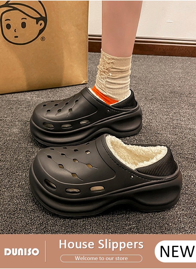 House Slippers for Women,Washable Lined Clogs, Fashion Warm Shoes with Thick Sole, Comfortable Home Fuzzy Slippers, Lightweight Non Slip House Shoes For Cozy Indoor Outdoor
