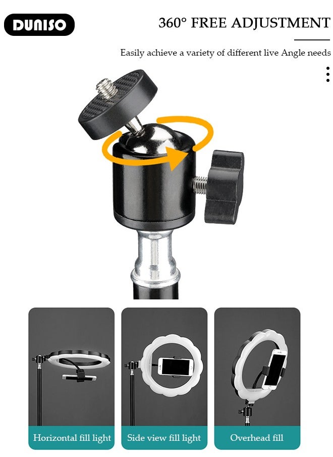 Selfie Ring Light with Extendable Floor Tripod and Phone Holder, Dimmable LED Beauty Camera Ring light with 360 Degrees Shooting Arm for Makeup, Photo Selfie, Video Recording, Live Streaming