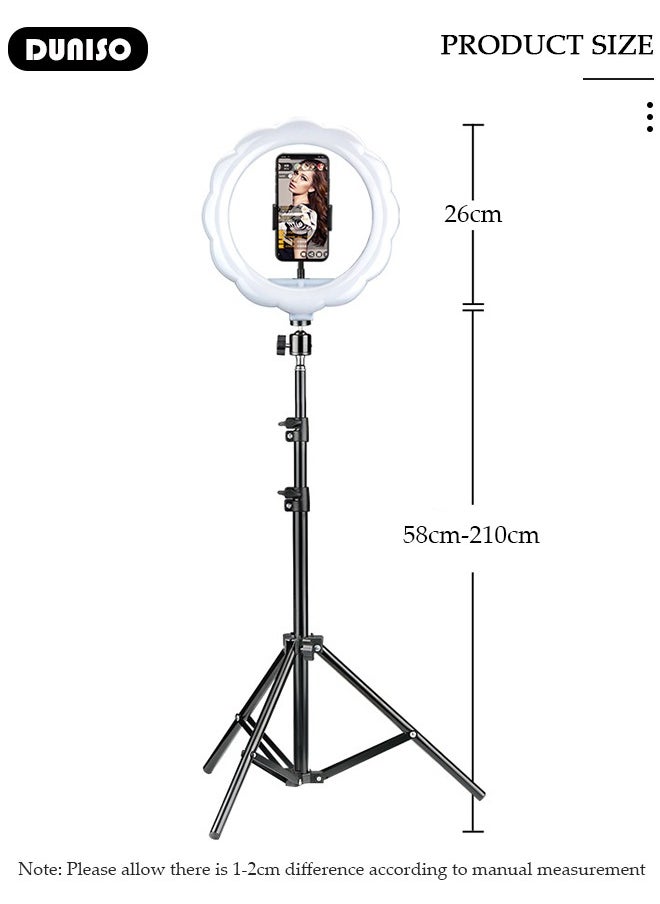 Selfie Ring Light with Extendable Floor Tripod and Phone Holder, Dimmable LED Beauty Camera Ring light with 360 Degrees Shooting Arm for Makeup, Photo Selfie, Video Recording, Live Streaming