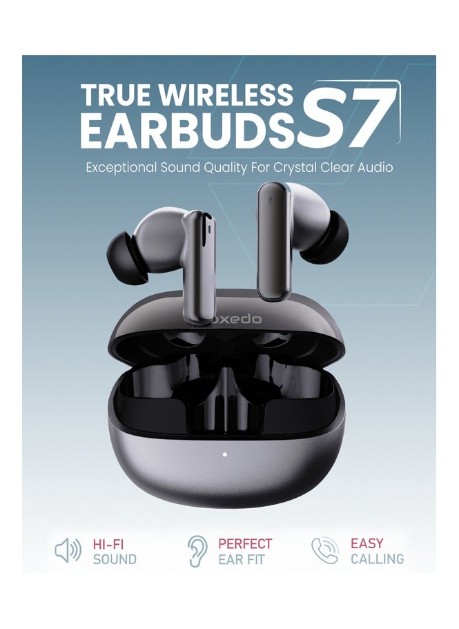 Moxedo True Wireless Earbuds S7 Active Noise Cancellation Bluetooth 5.4 300 mAh Charging Case 5.5 Hrs Playing Time with Built-in 4 Powerful Microphones (Gray)