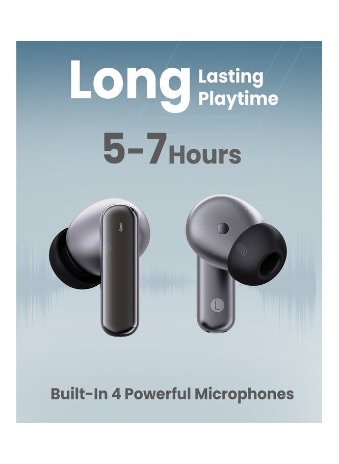 Moxedo True Wireless Earbuds S7 Active Noise Cancellation Bluetooth 5.4 300 mAh Charging Case 5.5 Hrs Playing Time with Built-in 4 Powerful Microphones (Gray)