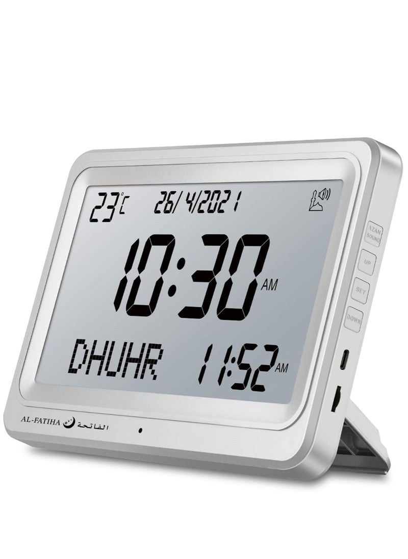 Automatic Worldwide Digital 8 Azan Prayer Sounds Islamic Wall and Desk Clock (White)