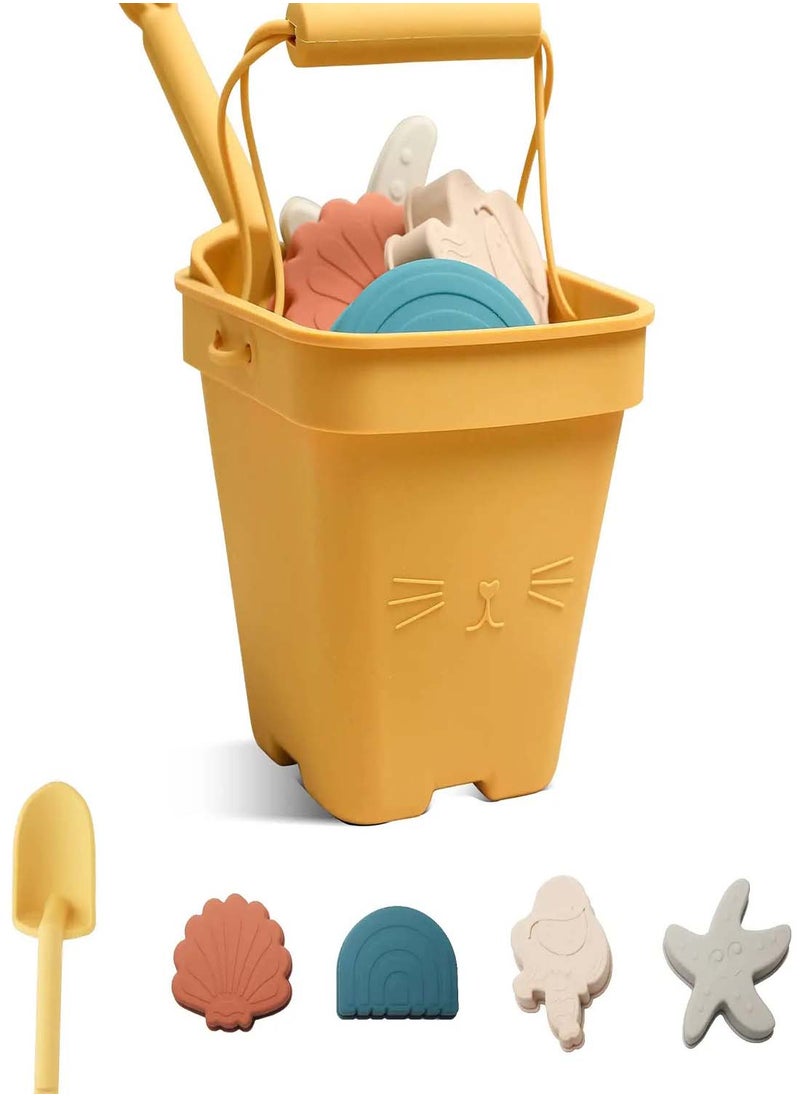 Silicone Beach Sand Toy Set for Kids, 6-Piece Sandbox Accessories with Collapsible Buckets, Shovel, and Animal Molds - Perfect for Outdoor Play and Bath Time Fun