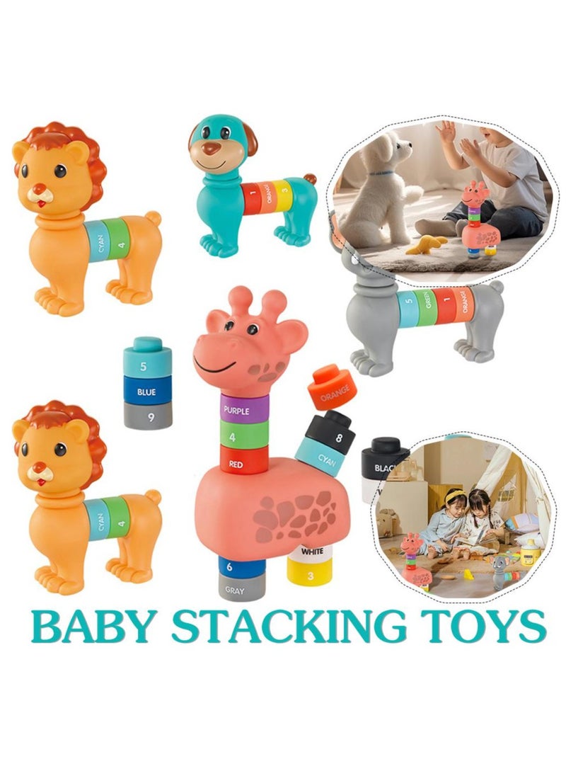 Lion Baby Blocks Building Blocks, Montessori Toys for Toddlers 1-3, Soft Rubber Sensory Stacking Rock, Baby Stacking Toys, Tummy Time Bath Toy, Number Color Count Educational STEM Toys, Building Set