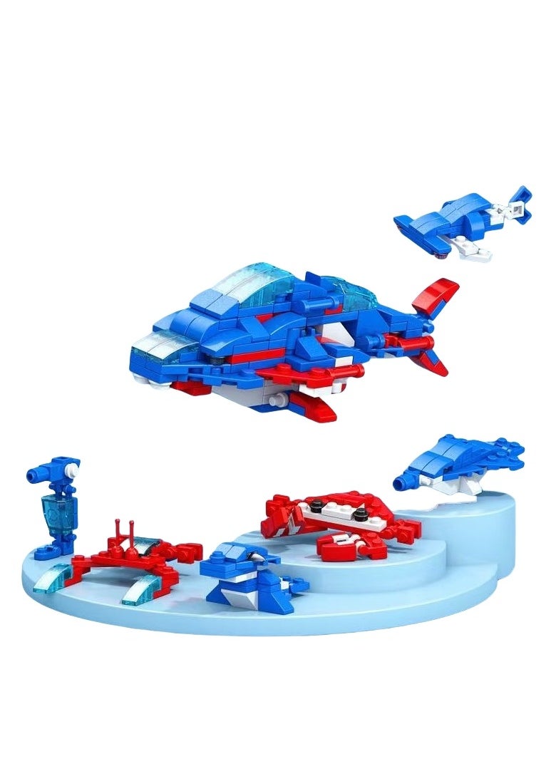 Six-in-one deformation whale boat engineering car airplane puzzle building blocks boy interesting toys holiday birthday gift