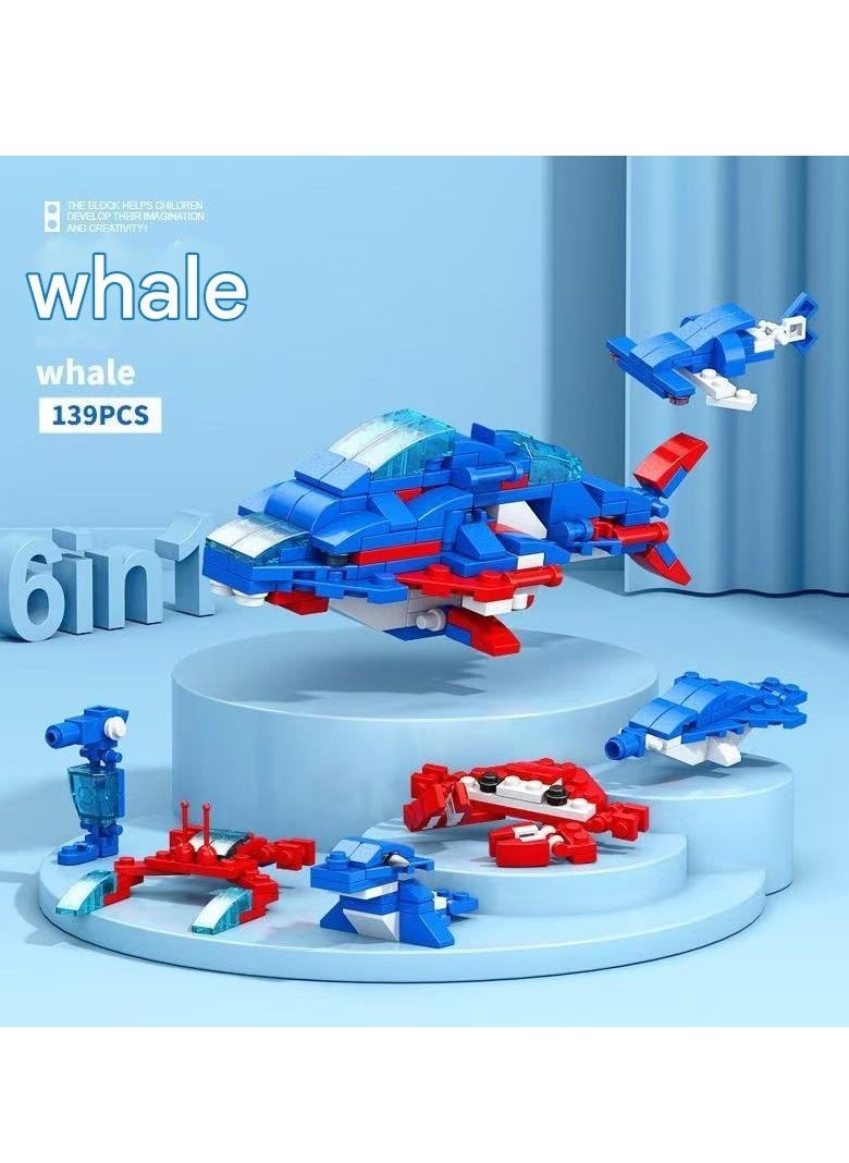 Six-in-one deformation whale boat engineering car airplane puzzle building blocks boy interesting toys holiday birthday gift