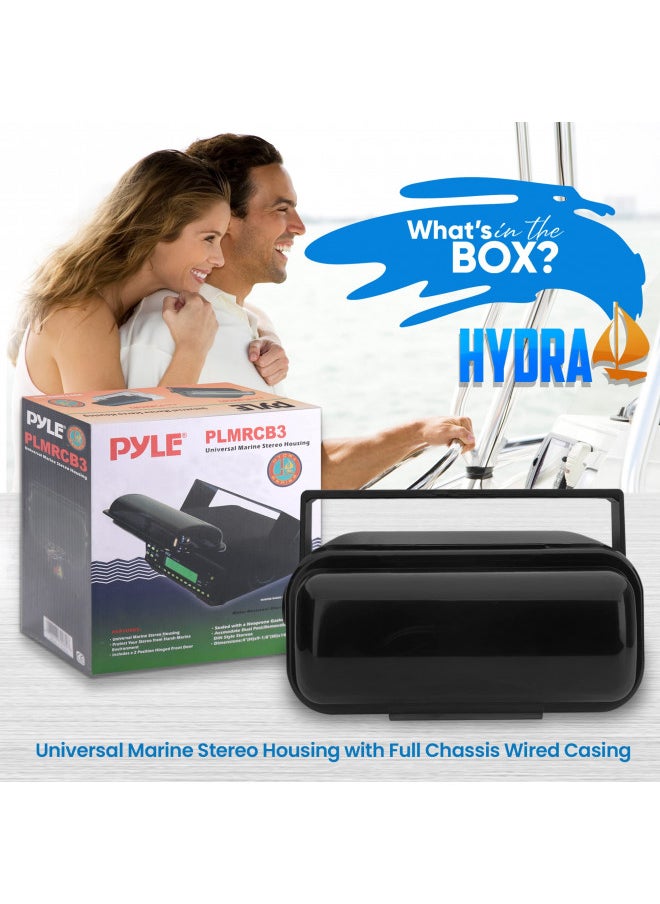 Pyle Durable Universal Marine Stereo Cover - Water Resistant Boat Radio Protector Shield with Flip-Up Door & Neoprene Gasket - Compatible with Dual Shaft & DIN Style Stereos - Pyle PLMRCB3 , Black