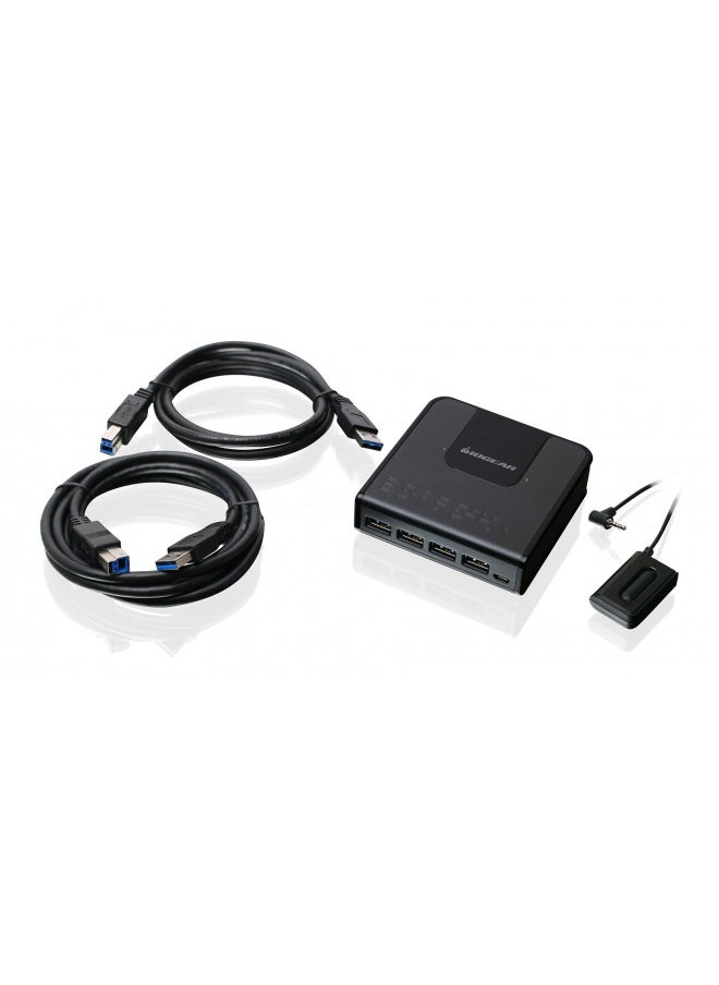 IOGEAR 4x2 USB 3.0 Peripheral Sharing Switch - Share 4 USB Devices Between 2 Computers - LED Indicators - Cables n Remote Included - PC - MAC - Printer - Scanner - Mouse/Keyboard and More - GUS432