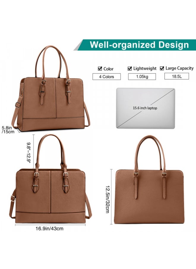 Laptop Bag for Women Leather Work Tote 15.6 Inch Laptop for Computer Bag Waterproof Business Office Professional Large Capacity Handbag Shoulder Bag