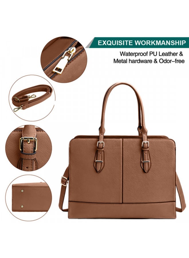 Laptop Bag for Women Leather Work Tote 15.6 Inch Laptop for Computer Bag Waterproof Business Office Professional Large Capacity Handbag Shoulder Bag