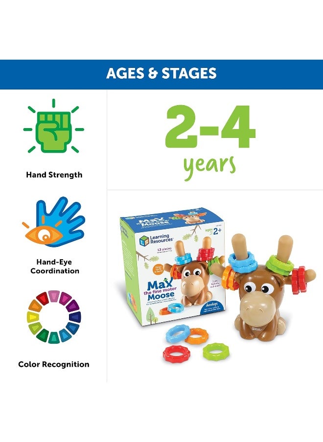 Learning Resources Max the Fine Motor Moose - 13 Pieces, Ages 2+ Toddler Learning Toys, Fine Motor Toy for Toddlers, Preschool Toys, M