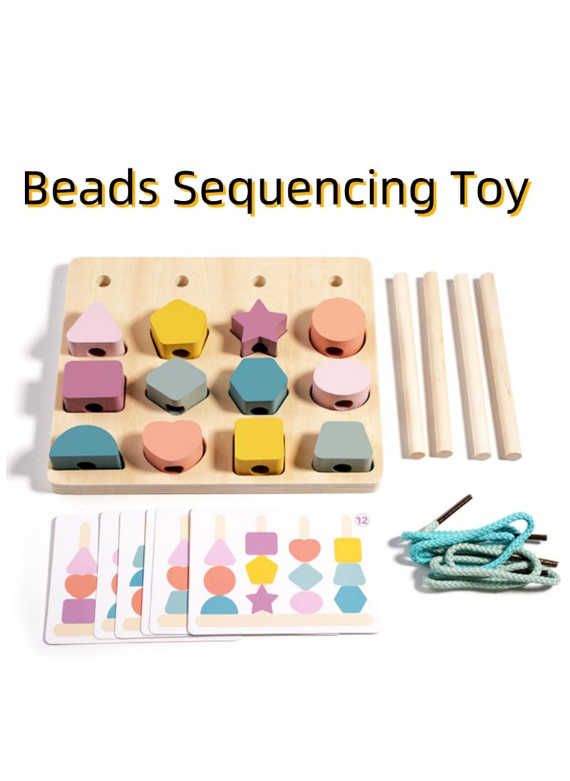 3 in 1 Wooden Color Sorting Stacking Toys, Montessori Wooden Beads Sequencing Toy Set, Montessori Stem Fine Motor Skills for Toddlers, Preschool Learning Montessori Toys Gifts for Kids