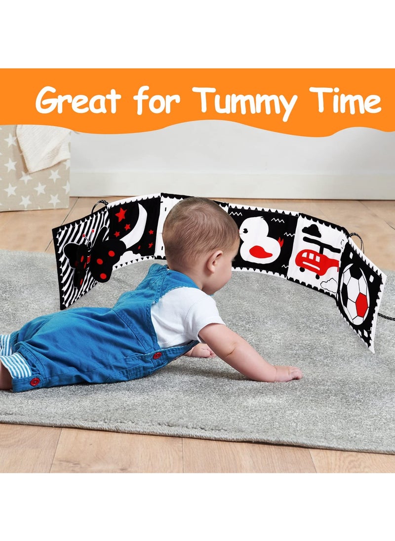 Black and White High Contrast Toys for Baby 0-3 3-6 Months Infant Tummy Time Soft Book Sensory Musical Toy 0-2-4-6 Month Babies Brain Development Montessori Crinkle Book Mirror Newborn Shower Gifts