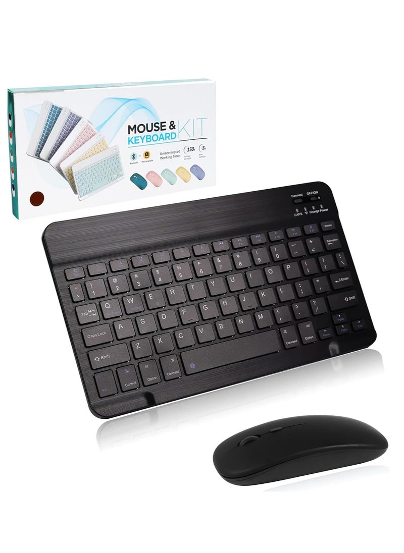 Arabic & English Bluetooth Keyboard and Mouse Combo, Ultra Slim Rechargeable Portable Wireless Keyboard Mouse Set Compact for Android Windows Tablet iPad Computer Desktop PC Laptop (Black)