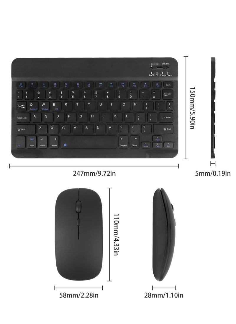 Arabic & English Bluetooth Keyboard and Mouse Combo, Ultra Slim Rechargeable Portable Wireless Keyboard Mouse Set Compact for Android Windows Tablet iPad Computer Desktop PC Laptop (Black)