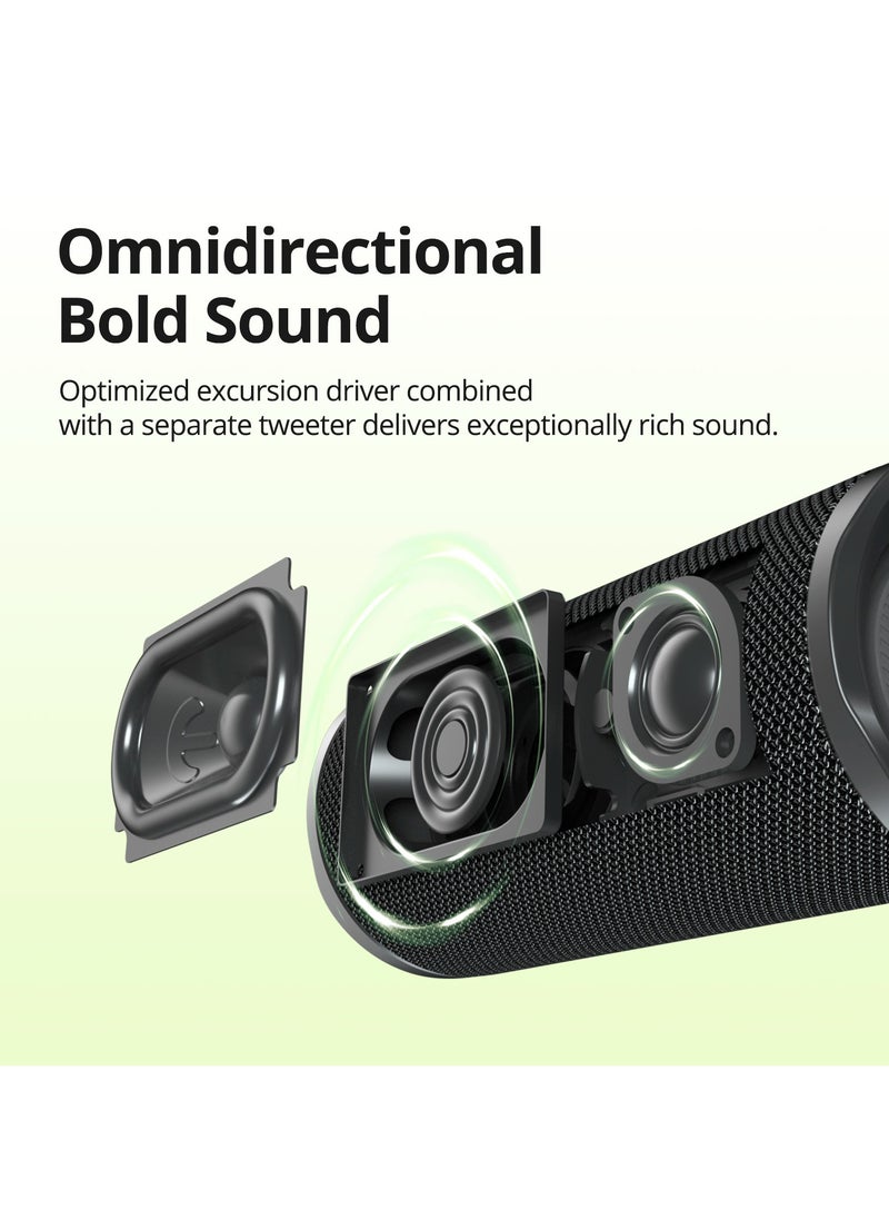 Tronsmart Mirtune C3 24W Loud Stereo Sound, IPX7 Waterproof, TWS Pairing, 12H Playtime - Portable & Durable Outdoor Bluetooth Speaker Black