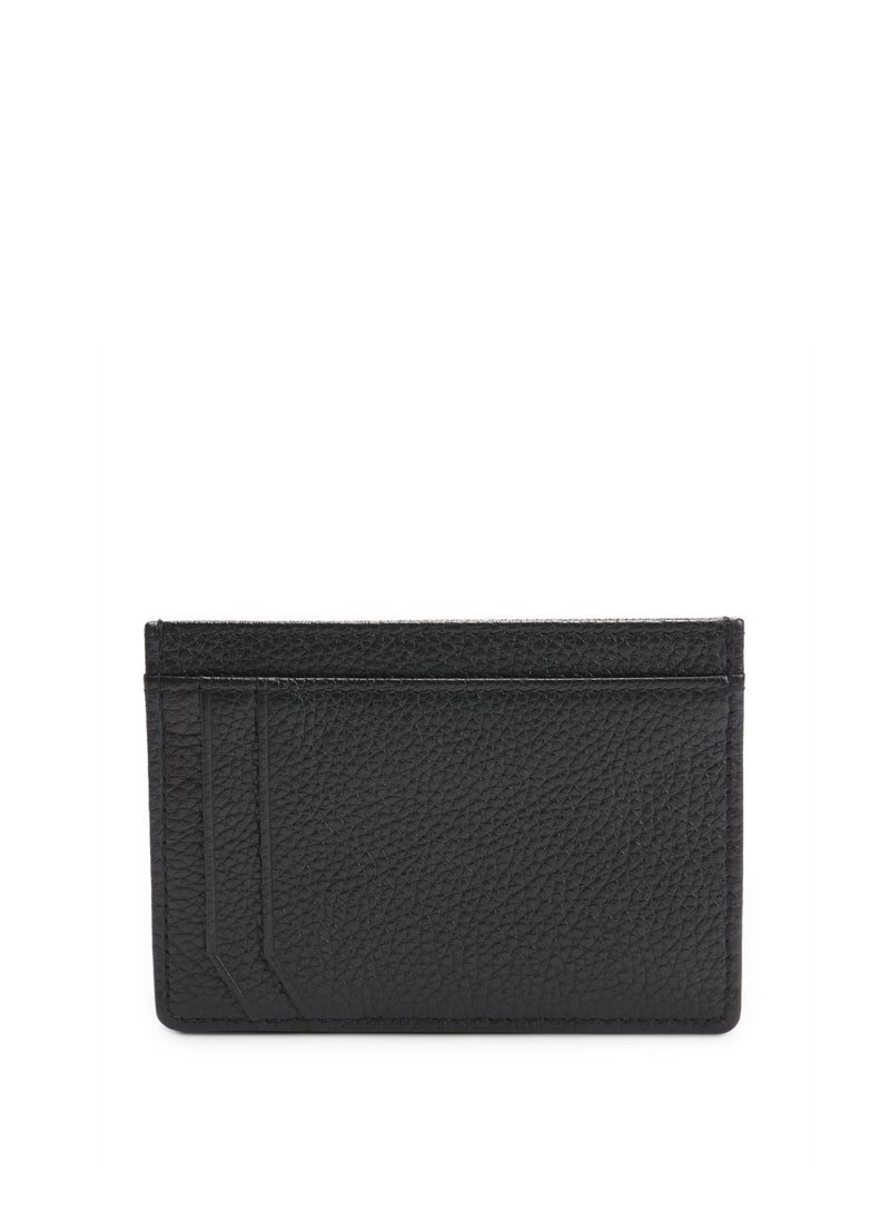Grained-leather card holder with contrast logo
